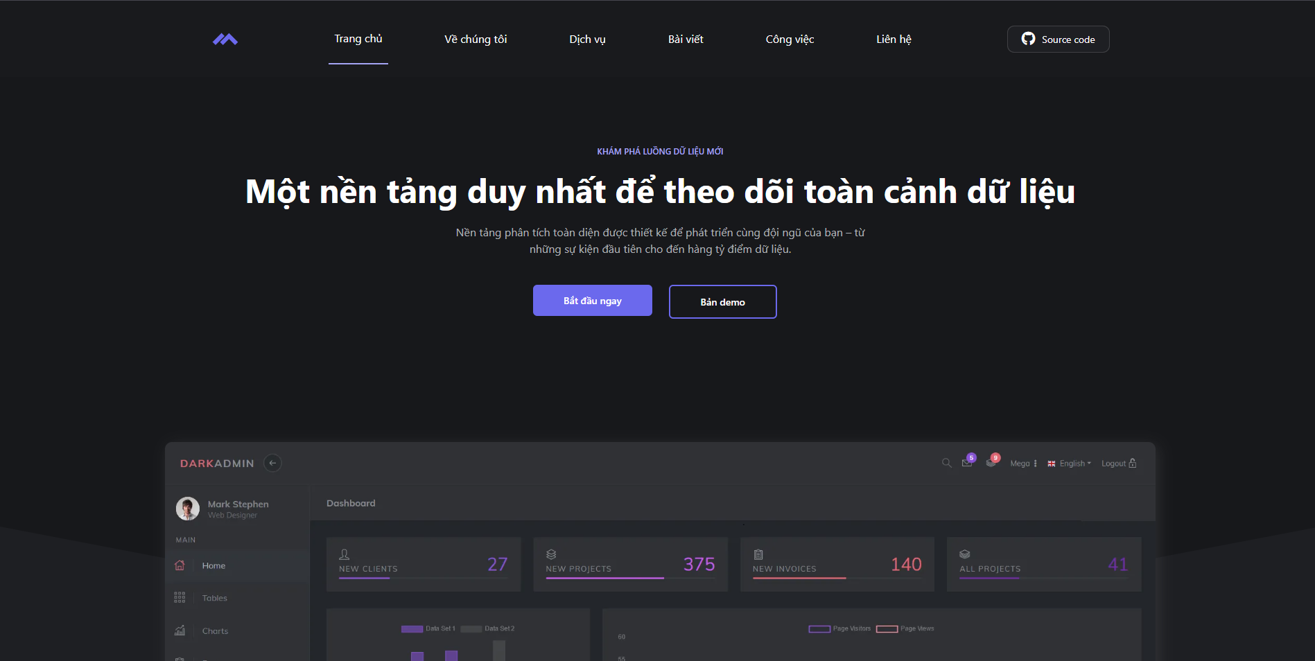 Mẫu Website Công Nghệ & Phân Tích Dữ Liệu