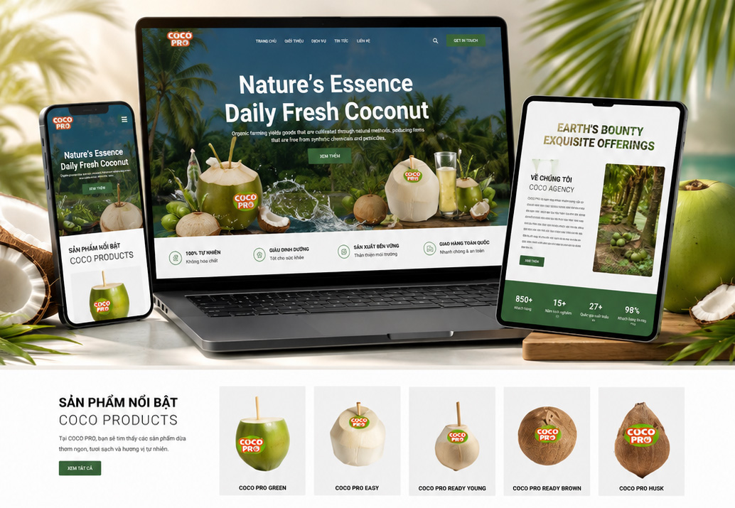 Mẫu Website Sản Phẩm Dừa – Mang Hương Vị Nhiệt Đới Đến Gần Hơn Với Khách Hàng